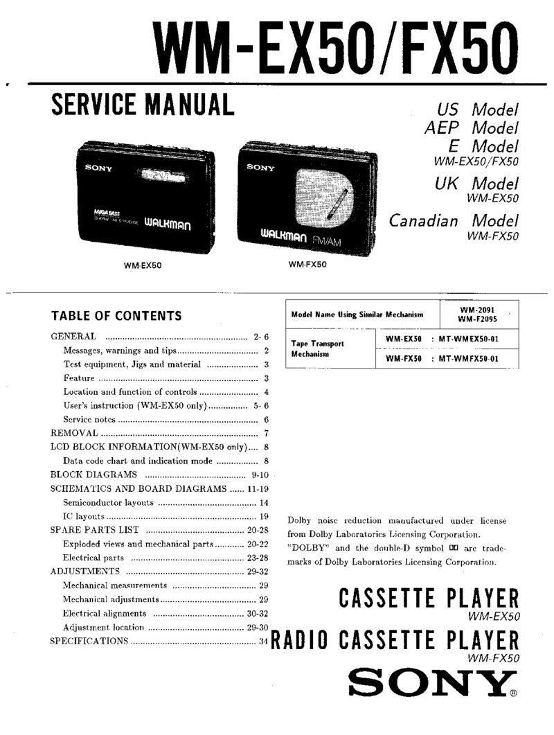 Sony WM EX50 FX50 — Service manual preview