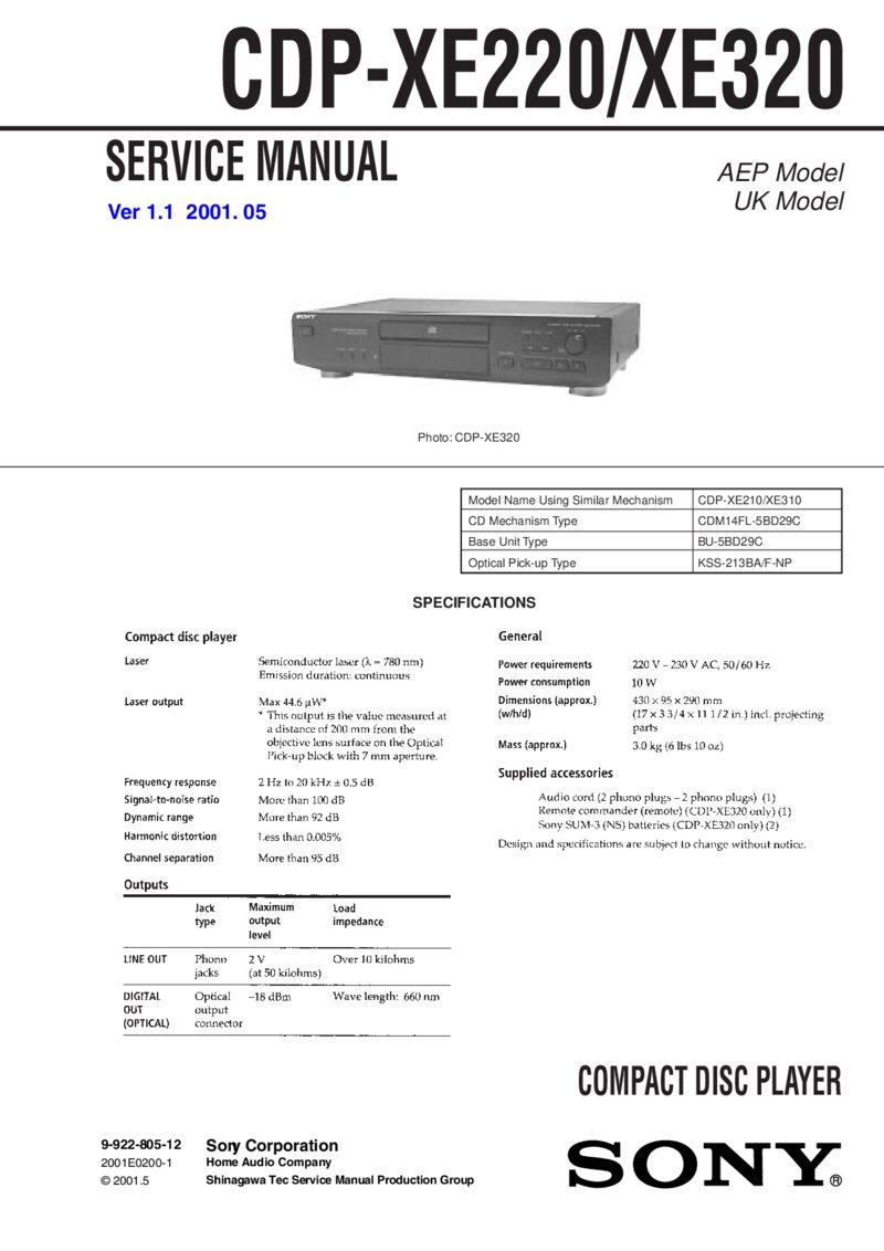 Sony CDP XE220 XE-320 — Service manual preview
