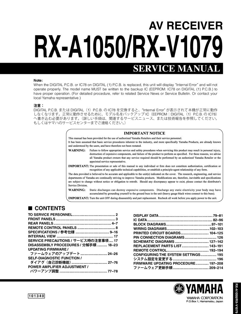 Yamaha RX A1050 RX V1079 — Service manual preview