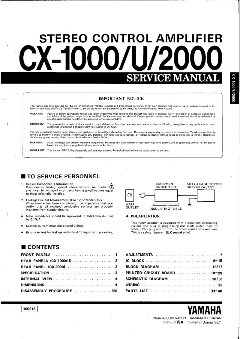 Yamaha CX-1000 CX-1000E CX-2000 — Service manual preview