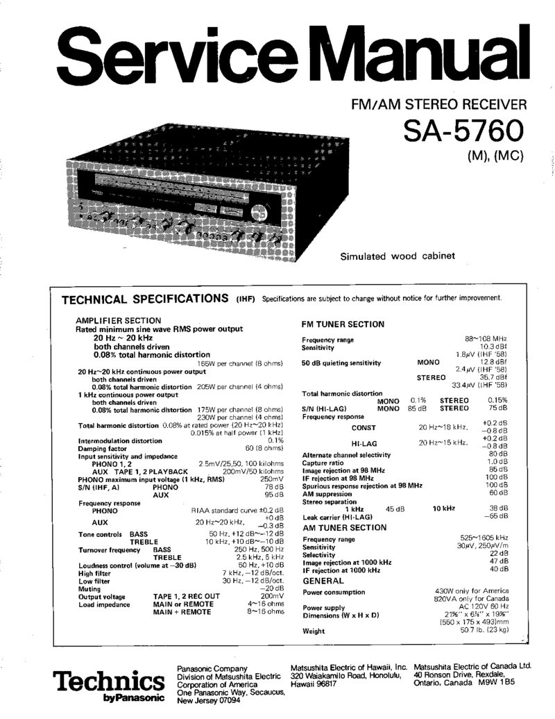 Technics SA-5760 — Service manual preview