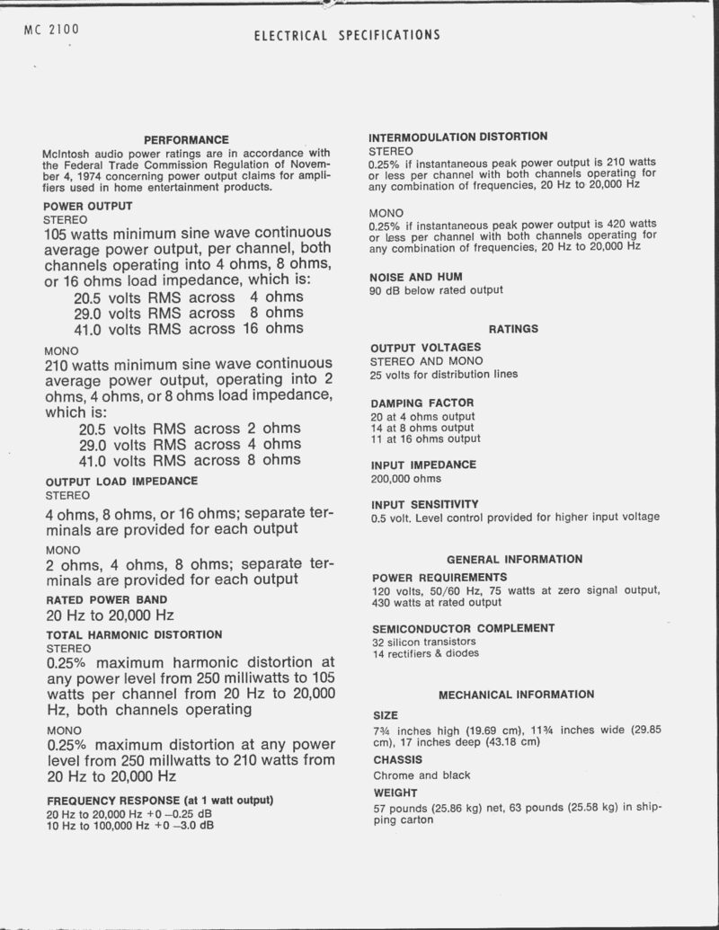 Mcintosh MC2100 — Service manual preview