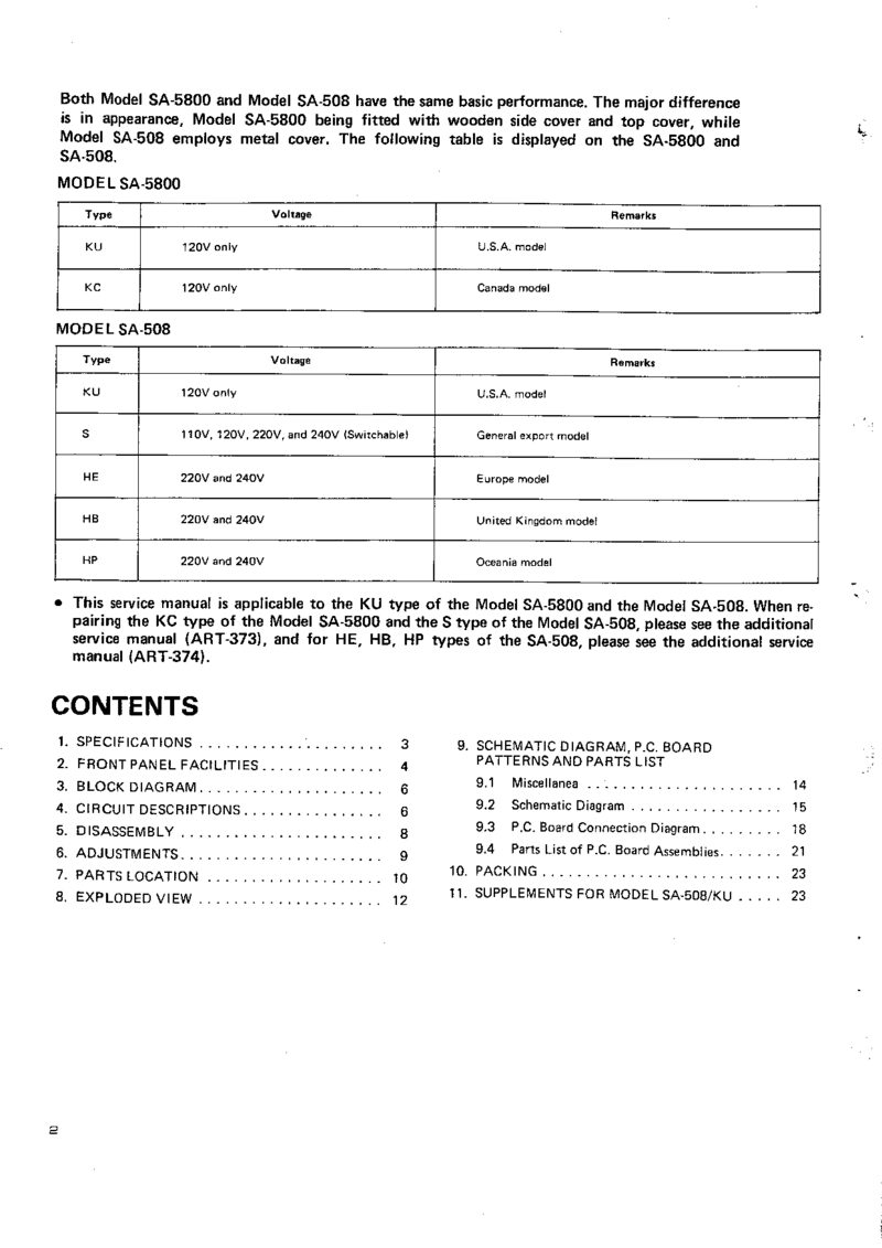 Pioneer SA-508 SA-5800 — Service manual preview
