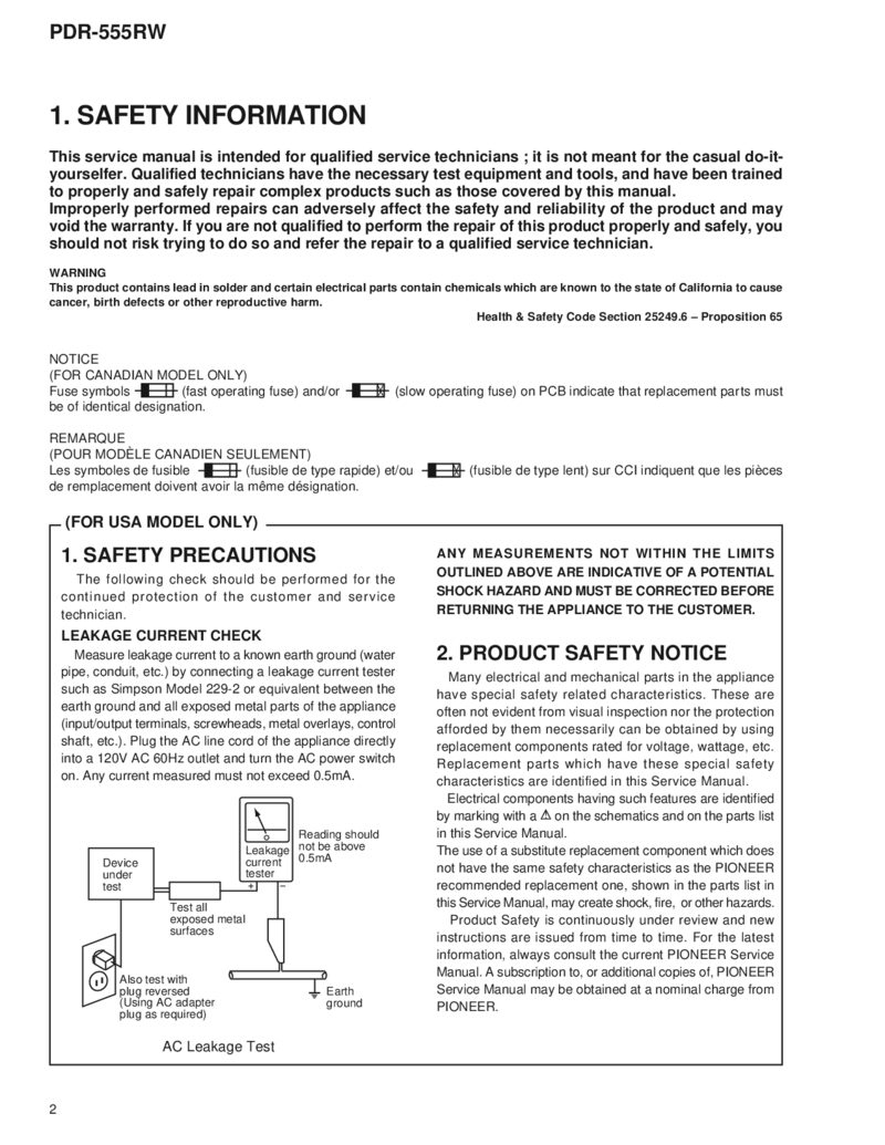 Pioneer PDR-555RW — Service manual preview