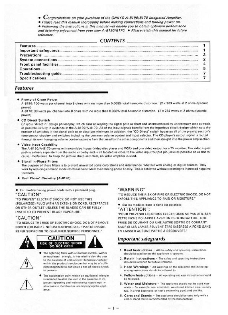 Onkyo A-8170 8190 — Service manual preview