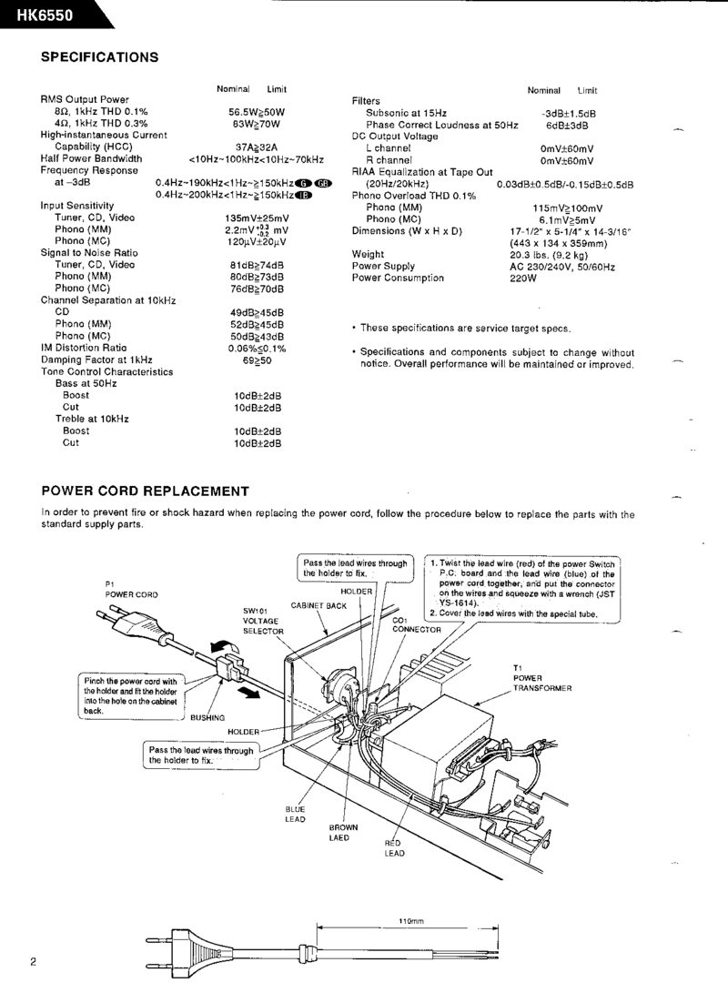 Harman Kardon HK6550 — Service manual preview