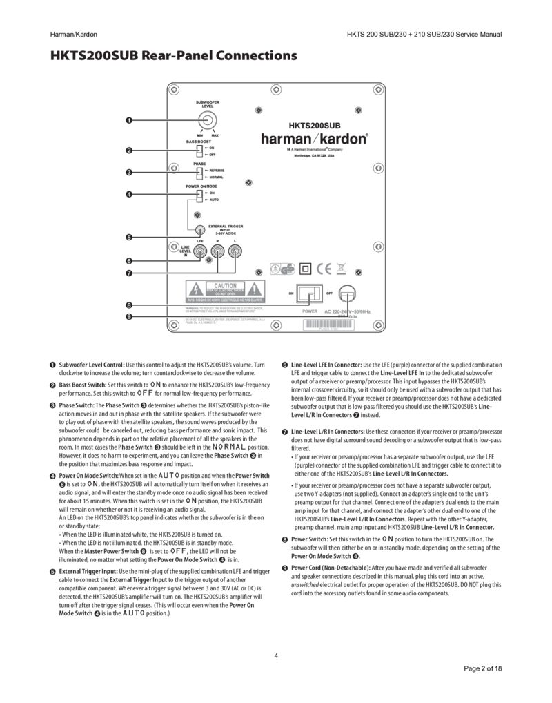 Harman Kardon HKTS200-230 HKTS210-230 SUB — Service manual preview