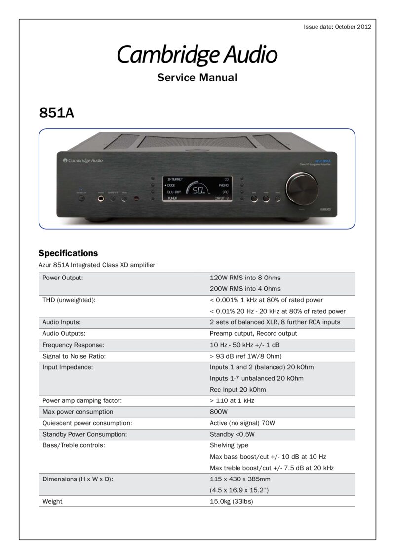 Cambridge AZUR 851a — Service manual preview