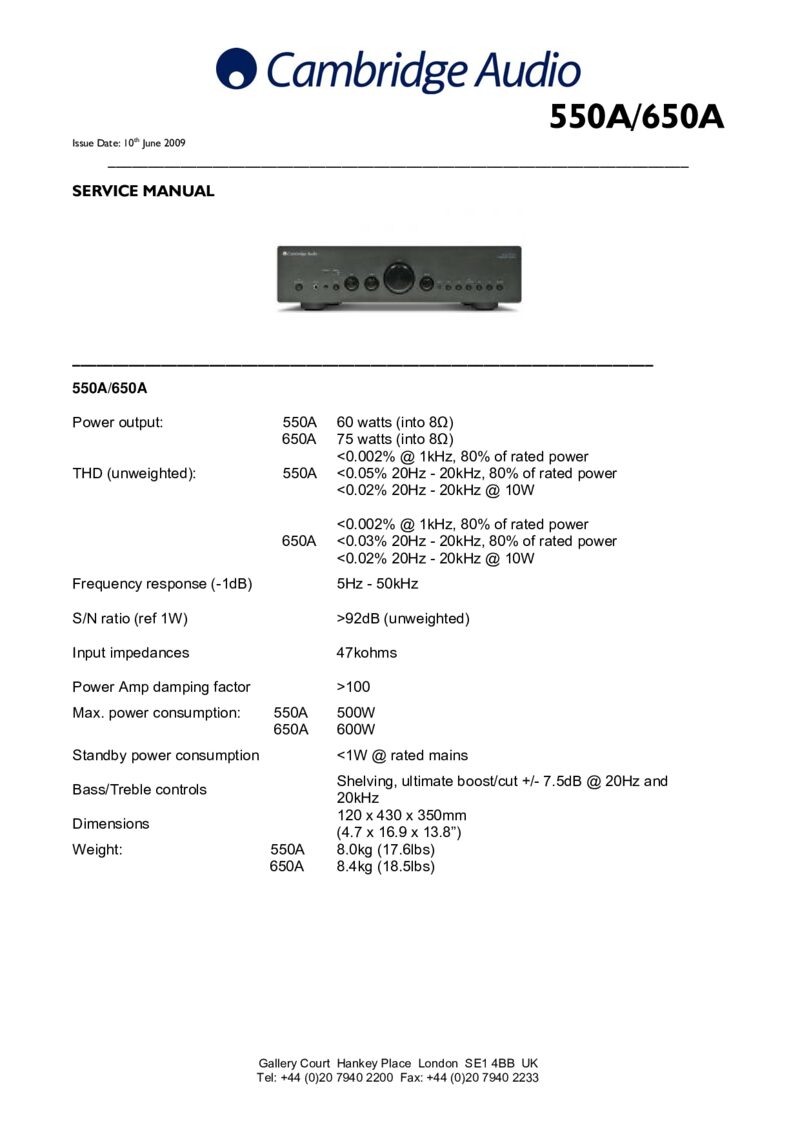 Cambridge AZUR 550A 650A — Service manual preview