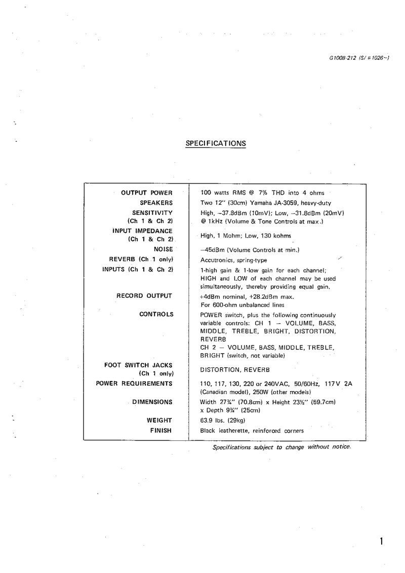 Yamaha G100B-212 E — Service manual preview