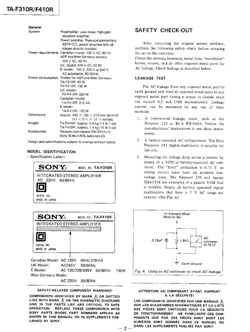 Sony TA F310r F410r — Service manual preview